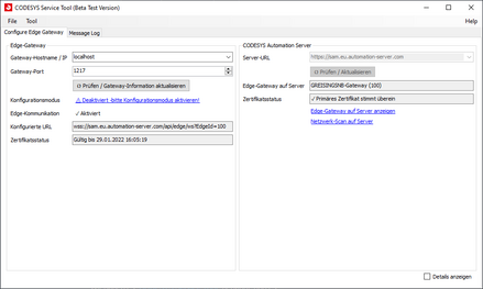 Screenshot CODESYS Automation Server Service Tool
